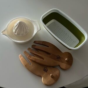 Kitchen Set, bamboo salad mixing spoons wooden, lemon juicer and strainer